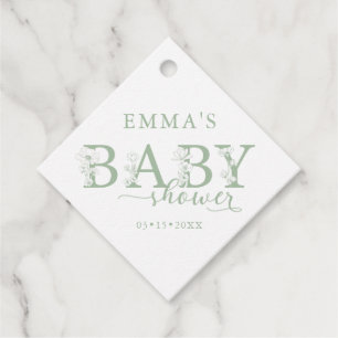 Salbeigrüne Babyparty Elegante Wildblume Geschenkanhänger