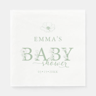 Salbeigrüne Babyparty Elegante Wildblumenflora Serviette