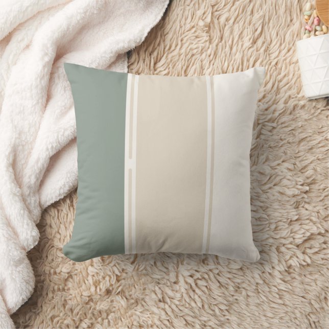 Salbeigrüne Beige Pastellstreifen Kissen (Decke)