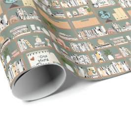 Salbeigrüne Bibliotheksregal-Muster Geschenkpapier