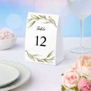 Salbeigrüne Blattwerk-Schrift Hochzeit Tischaufsteller