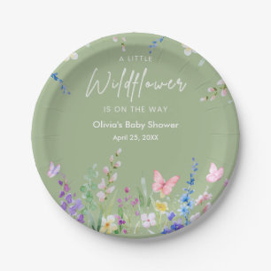 Salbeigrüne Blumen Ein Kleines Wildblumen-Baby-Sho Pappteller