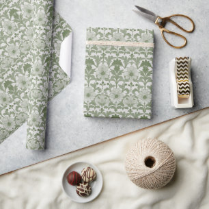 Salbeigrüne Blumenhochzeit Geschenkpapier
