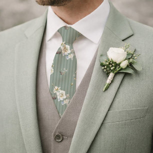 Salbeigrüne Blumenkrawatte für die Hochzeit Krawatte