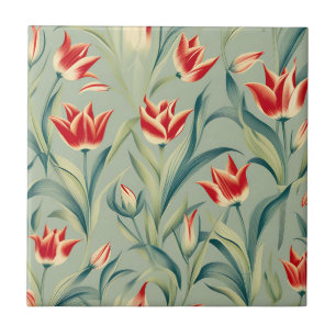 Salbeigrüne Blumenrote Tulpen Fliese
