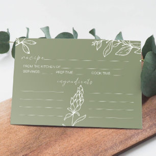 Salbeigrüne Boho-Blumen-Hochzeits-Rezeptkarte Mitteilungskarte