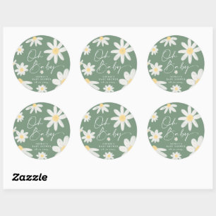 Salbeigrüne Boho-Daisy-Blumen-Rundaufkleber Runder Aufkleber