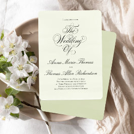 Salbeigrüne Botanische Elegante Minimale Hochzeit  Einladung