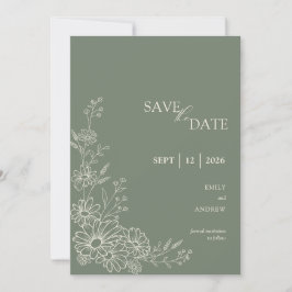 Salbeigrüne Botanische Gartenehe mit Chic-Daisy Save The Date