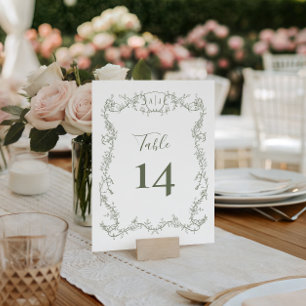 Salbeigrüne Botanische Hochzeit Schwärmende Rosenr Tischnummer