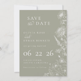 Salbeigrüne Botanische Minimale Hochzeit Save the