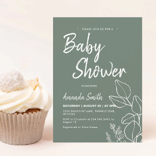 Salbeigrüne Botanische Minimalistische Babyparty Einladung