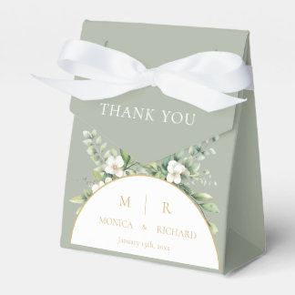 Salbeigrüne Botanische Monogramm-Hochzeitsgeschenk Geschenkschachtel