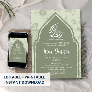 Salbeigrüne botanische Ramadan-Iftar-Einladung Einladung