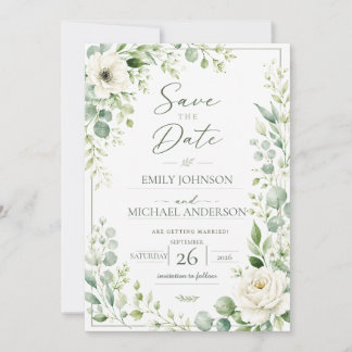 Salbeigrüne Botanische Save-the-Date-Karte Save The Date