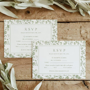 Salbeigrüne Chinoiserie-Hochzeit RSVP Karte