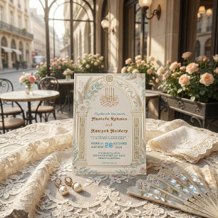 Salbeigrüne Creme Staubblaue Florale Luxe Einladung