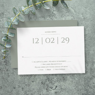 Salbeigrüne einfache besondere Datum Hochzeit RSVP Karte