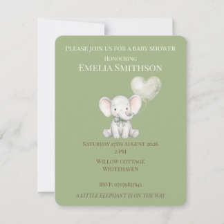 Salbeigrüne Elefanten-Baby-Shower-Einladung Mitteilungskarte