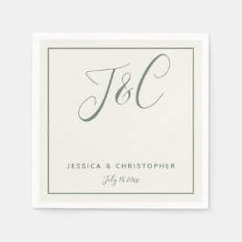 Salbeigrüne elegante minimalistische Monogramm-Ini Serviette