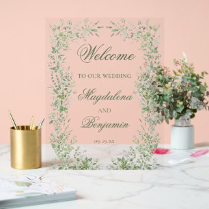 Salbeigrüne elegante, zarte Grünpflanzen-Hochzeit Acrylschild