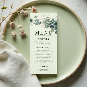 Salbeigrüne Eukalyptus Elegante Boho-Hochzeit Menükarte