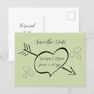 Salbeigrüne fancy Kalligrafie-Herzen Save the Date Postkarte