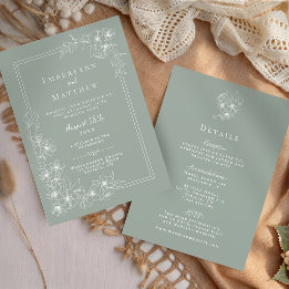 Salbeigrüne Florale Alles-in-Einem-Hochzeit Einladung