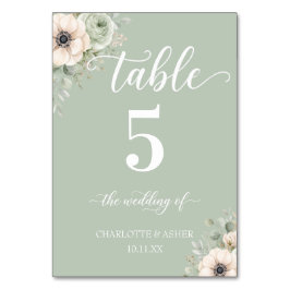 Salbeigrüne Florale Anemone Hochzeitstisch Nummer Tischnummer