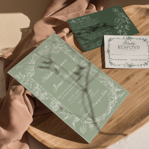 Salbeigrüne Florale Boho Botanische Moderne Hochze Einladung