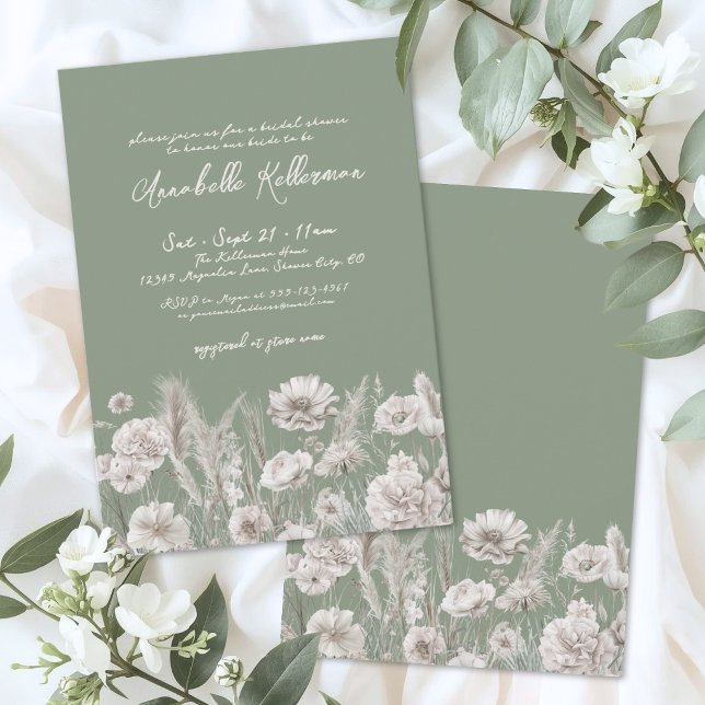 Salbeigrüne Florale Boho-Hochzeitsdusche Einladung (Sage Green Floral Boho Bridal Shower Invitation)