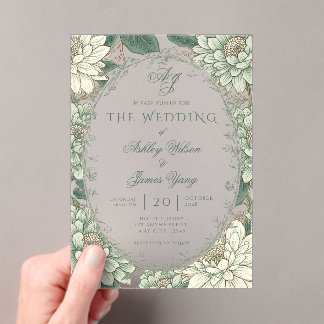 Salbeigrüne Florale Botanische Hochzeitseinladung Acryleinladungen