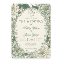 Salbeigrüne Florale Botanische Hochzeitseinladung