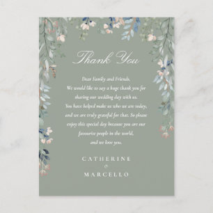 Salbeigrüne florale Dankeskarte für die Hochzeitsp Postkarte