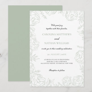Salbeigrüne Florale Elegante Hochzeit Einladung