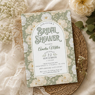 Salbeigrüne florale elegante Vintage-Brautparty Einladung