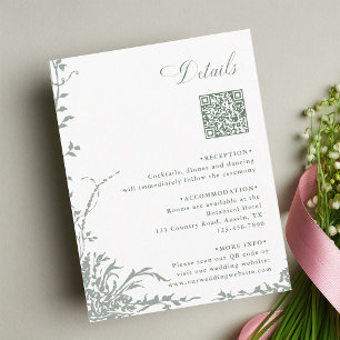 Salbeigrüne Florale Gartenhochzeit QR-Code-Details Begleitkarte