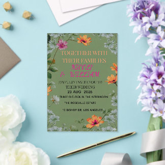 Salbeigrüne Florale Hochzeitseinladung im Gartenst Acryleinladungen