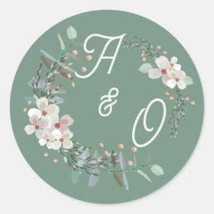 Salbeigrüne florale Hochzeitsetikett Runder Aufkleber
