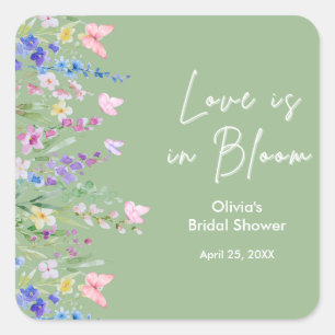 Salbeigrüne florale Liebe ist in Blüte Brautparty  Quadratischer Aufkleber