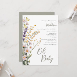 Salbeigrüne Florale Pastell-Wildblumen Oh Baby Sho Einladung