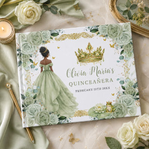 Salbeigrüne florale Prinzessin und Frosch Quincean Gästebuch