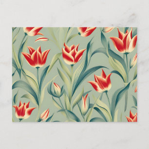 Salbeigrüne florale rote Tulpen Postkarte