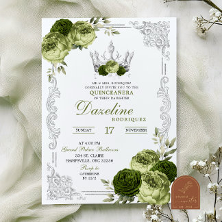 Salbeigrüne Florale Schmetterling Quinceanera Einladung