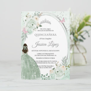 Salbeigrüne florale Schmetterlinge Quinceañera Einladung