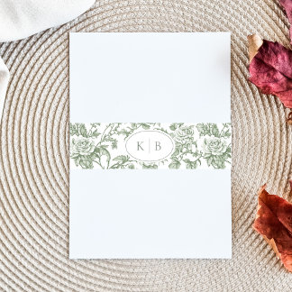 Salbeigrüne Florale Toile Monogramm Hochzeit Einladungsbanderole
