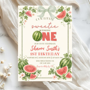 Salbeigrüne Florale Wassermelone Erster Geburtstag Einladung