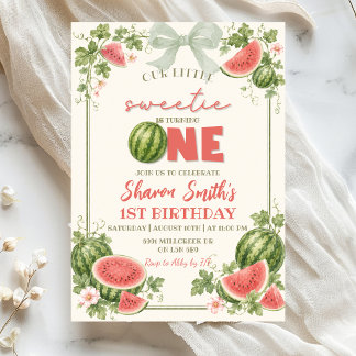 Salbeigrüne Florale Wassermelone Erster Geburtstag Einladung
