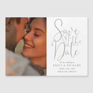 Salbeigrüne Foto-Elegante Hochzeit Merken Sie sich Magneteinladung