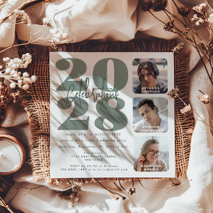 Salbeigrüne Fotodreifach-Einladung zur Abschlussfe Einladung